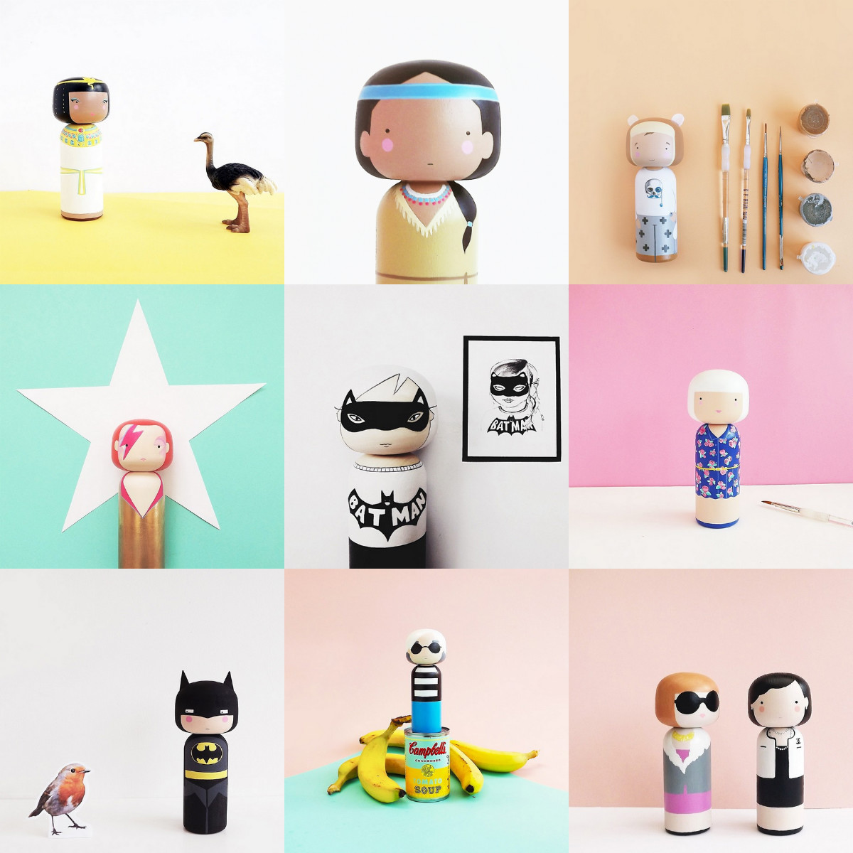 collage sketchinc custom kokeshi dolls