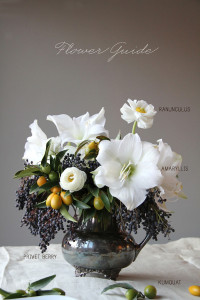Blumenstrauß, Amaryllis, Ranunkel, Beeren